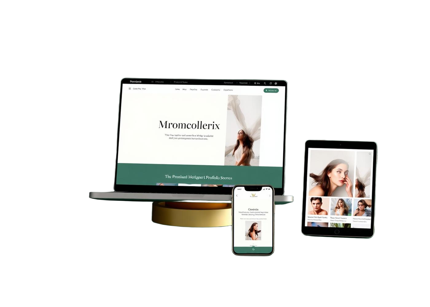 Mockup mostrando sites de artistas em notebook, tablet e celular